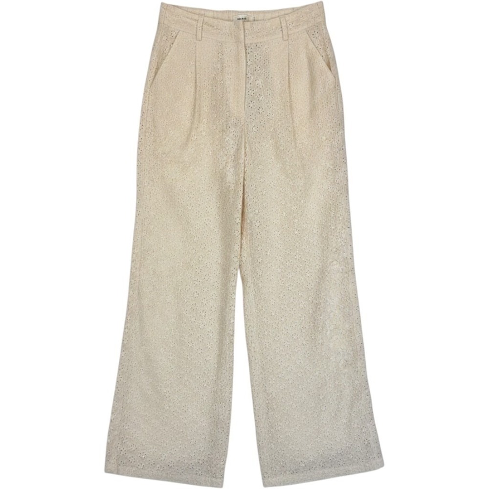 CLEARANCE-Forever 21 White Eyelet Wide Leg Pants High Waist Floral Trousers M
